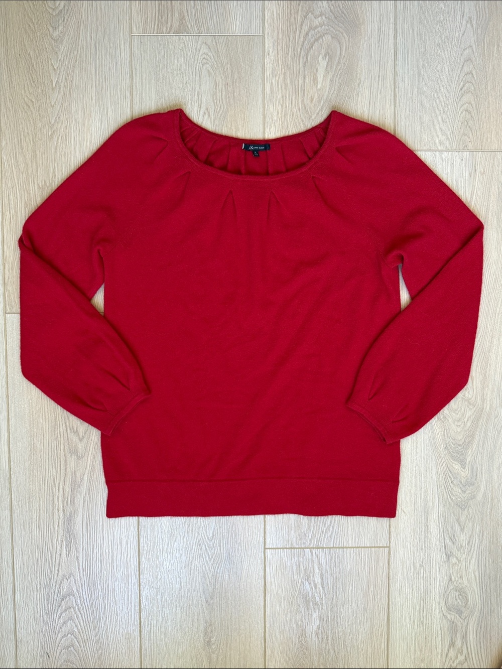 Red Cashmere Sweater Anne Klein Pleated Neckline Preppy Holiday Cherry Girl XL